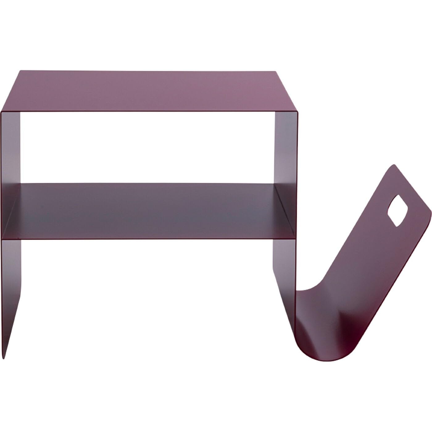 Mesa auxiliar lounge con revistero de acero industrial rosa para salon