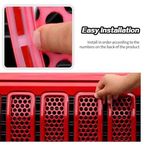 Image of JeCar Mesh Grill Inserts for Jeep Wrangler JL 2024+ Grill Covers & Headlight Cover Trim (Red)