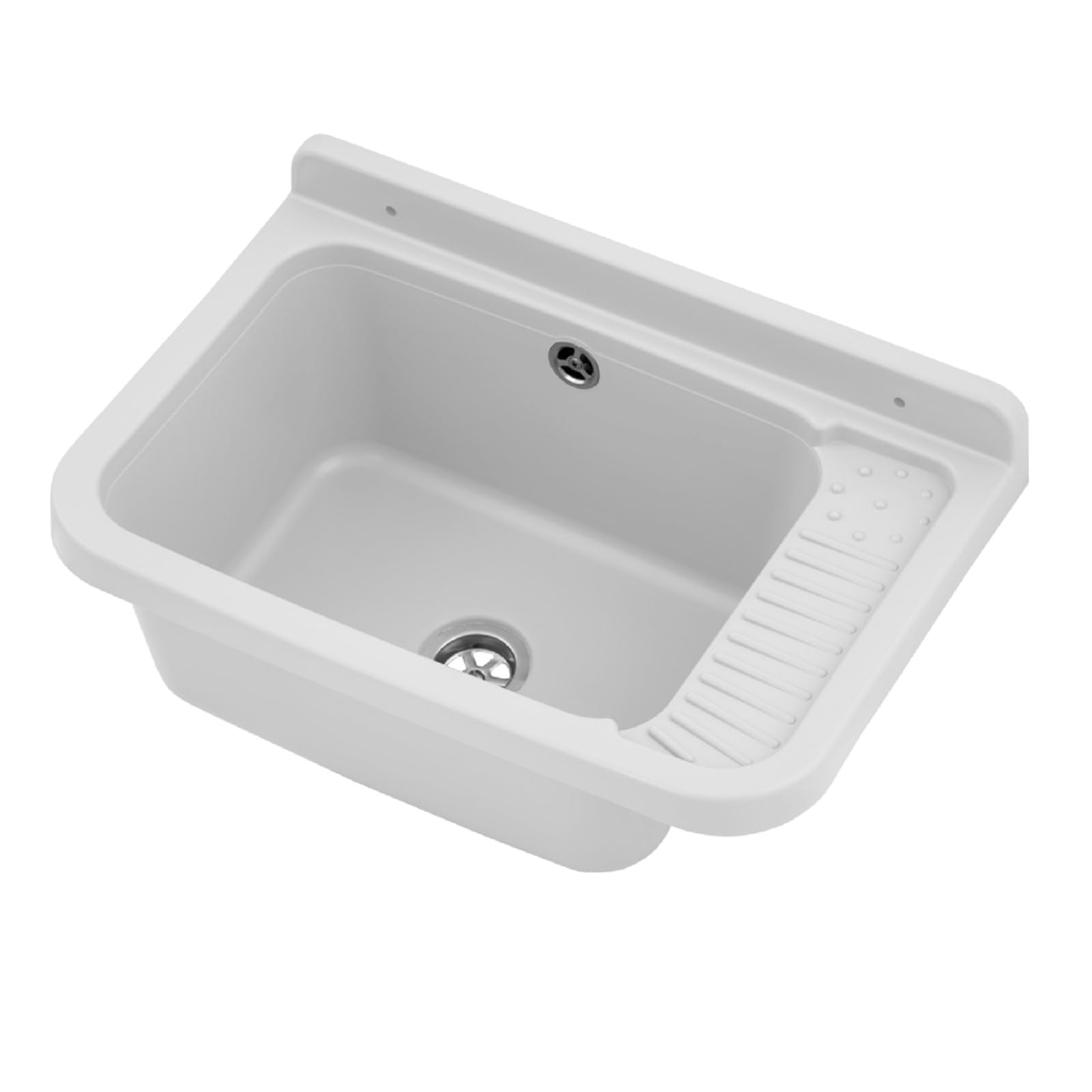 QLS Bassin d'évier, 50 x 34 cm, en plastique, avec siphon, pour garage, atelier, blanc
