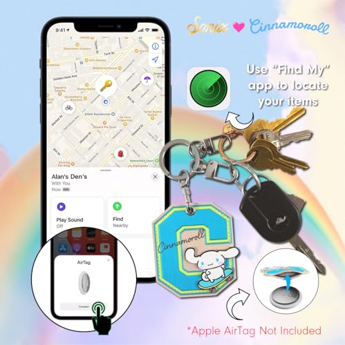 Image of Sonix x Sanrio Character Keychain Case Compatible with Apple AirTag | Protective AirTag Cover Keychain | College Letters Cinnamoroll