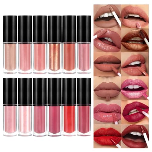 Anglicolor 12 Colors Matt Ink Lippenstift Set Velvet Matt Nudetöne Rose Pink Waterproof Long-Lasting Non-Stick Cup Not Fade Shimmer Lip Gloss Roter Liquid Lipstick Set For Women (Set A)
