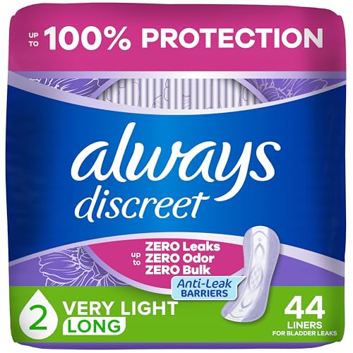 Image of Always Discreet Incontinence Panty Liners for Bladder Leaks, Size 2, Very Light Absorbency, Long Length, 44 CT