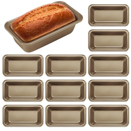 Catálogo de Panque más recomendados. 38 Uiifan - 12 moldes para hornear pan de pan, antiadherentes, pequeños, de 6.1 x 3.3 x 2.1 pulgadas, antiadherentes, de acero al carbono, para horno y horneado (dorado)