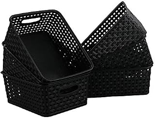 Asking 6-Pack Plastic Storage Baskets, Weave Basket, Black