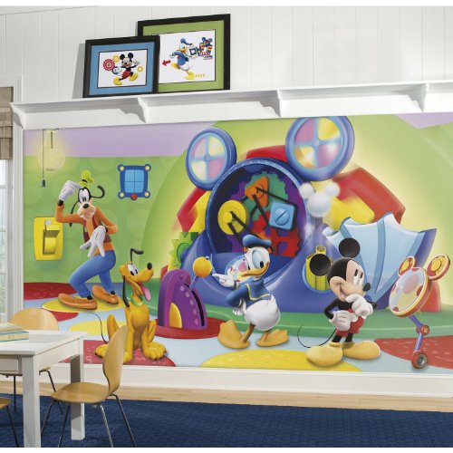 Black Friday 🔥 RoomMates JL1317M Mickey & Friends-Clubhouse Capers Spray and Stick Removable Wall Mural - 10.5 ft. x 6 ft.