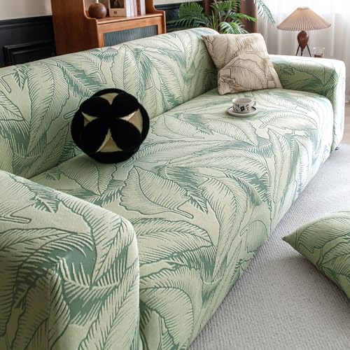 Image of HOKIPO 200gsm Dual Tone Knitting Jacquard Sofa Cover 3 Seater Fully Covered, Creamish Pale Green (AR-6034-CRM)