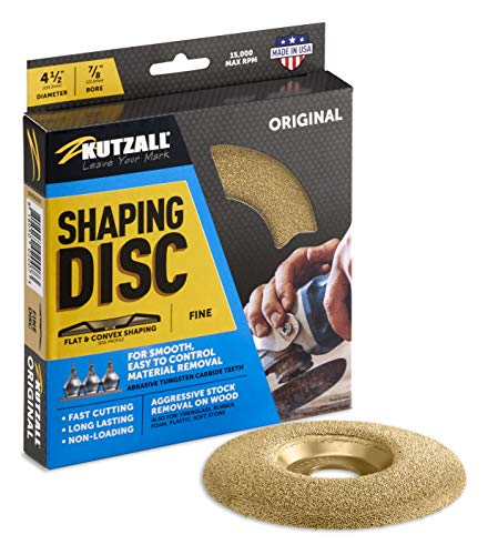 Kutzall Original Shaping Disc - Fine, 4-1⁄2' (114.3mm) Diameter X 7⁄8' (22.2mm) Bore - Coping Woodworking Angle Grinder Attachment for DeWalt, Bosch, Makita. Abrasive Tungsten Carbide, SD412O230