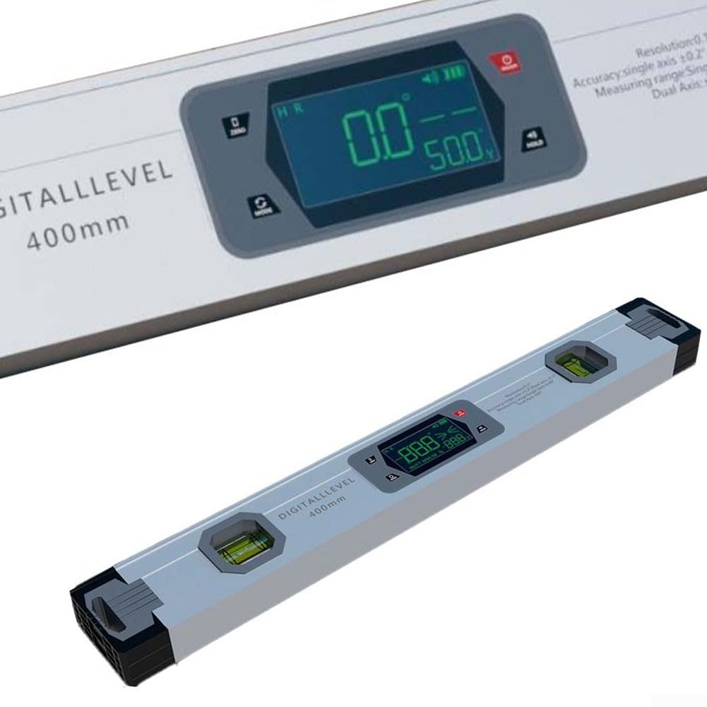 Inclinómetro digital de 400 mm de doble eje con base magnética – Pantalla LCD de audio para carpintería construcción