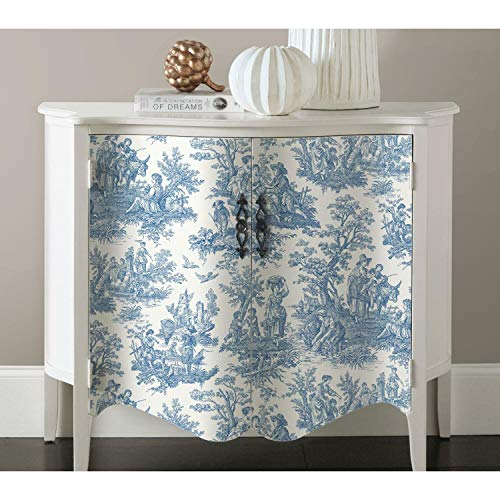 Waverly Rmk11868Wp Country Life Toile Peel And Stick Wallpaper (20.5 In X 16.5 Ft) – Easy Application, No Sticky Residue – Blue And White, Roll #TOP3