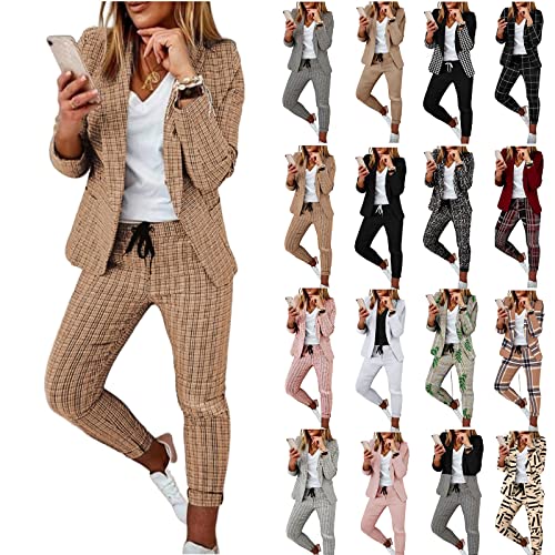 Womens Suits Business Casual Blazer Sets Long Sleeve Open Front Cardigan Jacket Drawstring Pants Slim Fit Work Outfits2