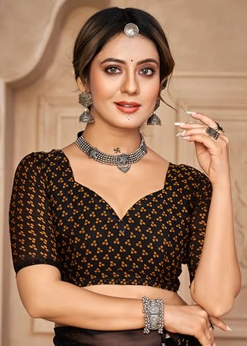 Image of Women's Chiffon Bandhani Geometric Printed Saree With Unstitched Blouse Piece