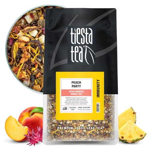 Image of Tiesta Tea - Peach Party, Peach Hibiscus Herbal Tea, Premium Loose Leaf Tea Blend, Non-Caffeinated Fruit Tea, Make Hot or Iced & Up to 200 Cups, 16 oz Resealable Pouch