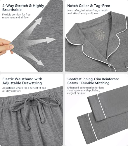 Image of WiWi Viscose from Bamboo Women's Pajamas Set Super Soft Button Down Top and Pants Sleepwear Cooling Pjs S-3X
