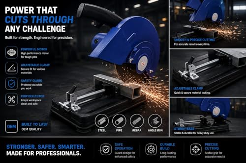 Image of OEM Professional Metal Cut Off Saw 2400W, 14 Inch Heavy Duty Chop Saw Machine with Copper Motor & Blade Included, 3800 RPM Heavy Build for Iron, Steel & Pipe Cutting, 6 Month Warranty
