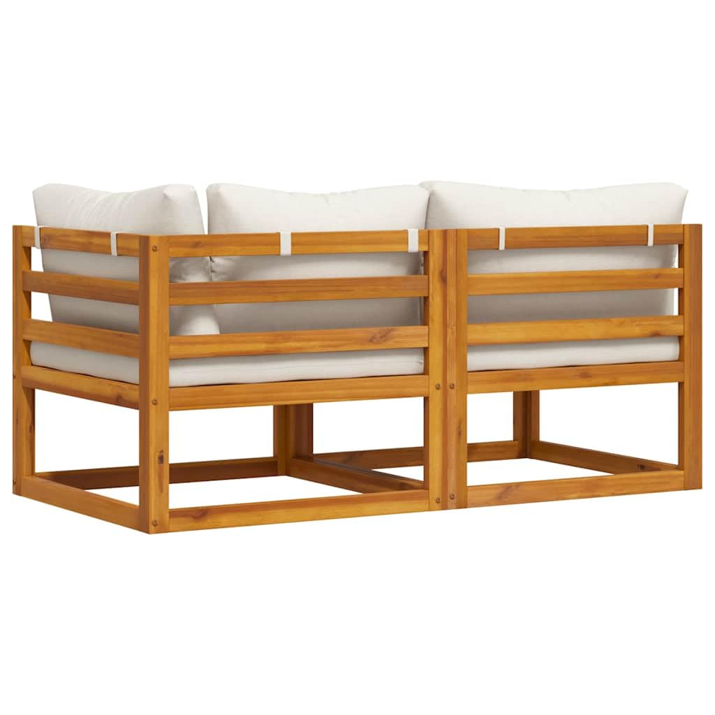vidaXL Acacia Solide Ensemble de Canapés 2 pcs avec Coussins Salon de Jardin Mobilier de Patio Meubles de Terrasse Mobilier de Jardin Blanc Crème
