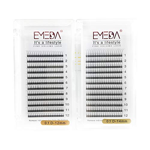 2 Packs 3D Volume Eyelash Extensions D Curl .10 12mm 14mm Premade Fans Russian Individual Cluster Eye Lashes W Pre Made Fanned Lash Extension Set by EMEDA
