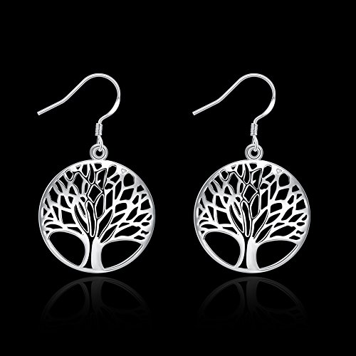 Tree of Life Earrings,Fashion Jewelry Sterling Silver Plated Tree Pendants Drop Dangle Earrings Necklace Set4