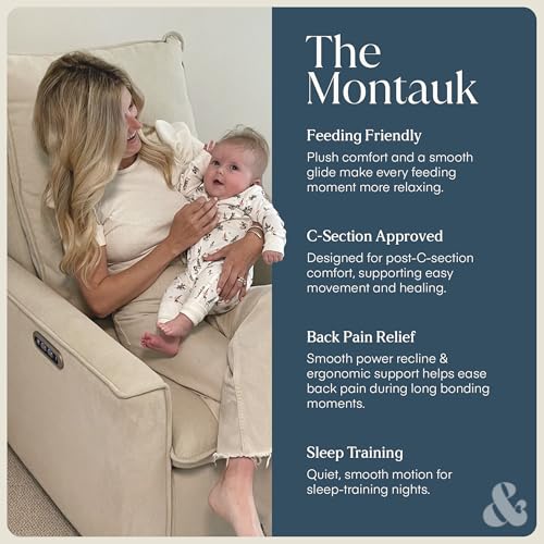 Image of Nurture& Montauk Power Glider Recliner - Premium Nursery Recliner Chair with USB‑A /C, Adjustable Headrest & Gentle Glide, Stain‑Resistant Upholstery, Comfortable & Space‑Smart, Ivory