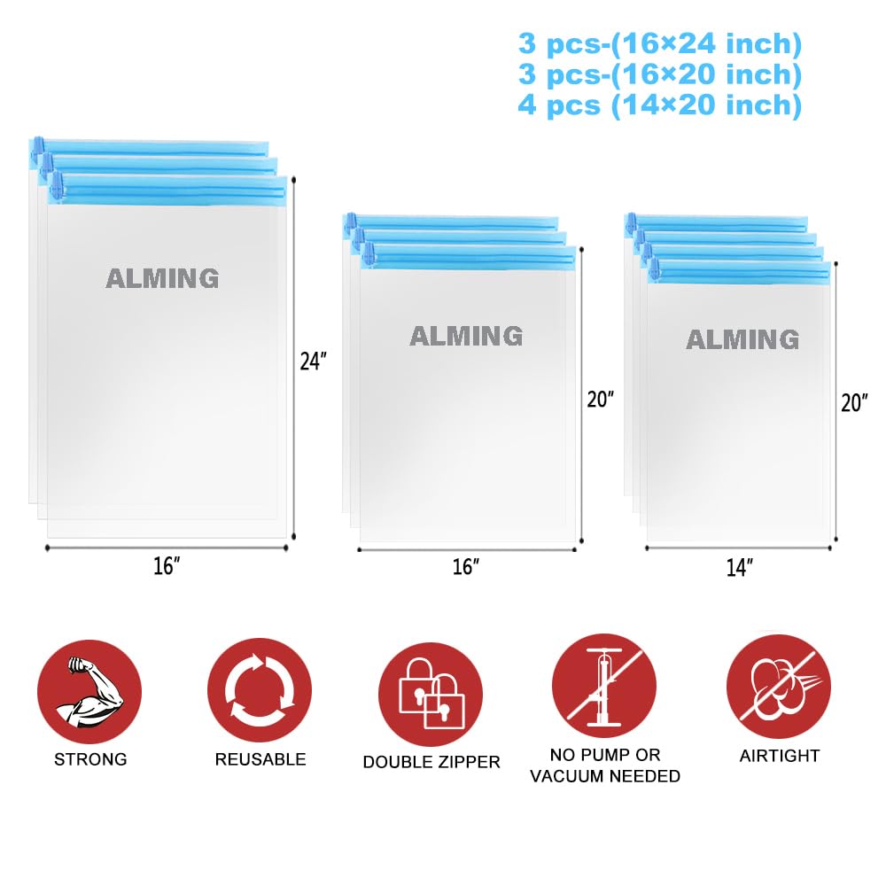 Compression Bags - Travel Accessories - 10 Pack Space Saver Bags - No Vacuum or Pump Needed - Vacuum Storage Bags for Travel Essentials - Home Packing-Organizers (Blue)