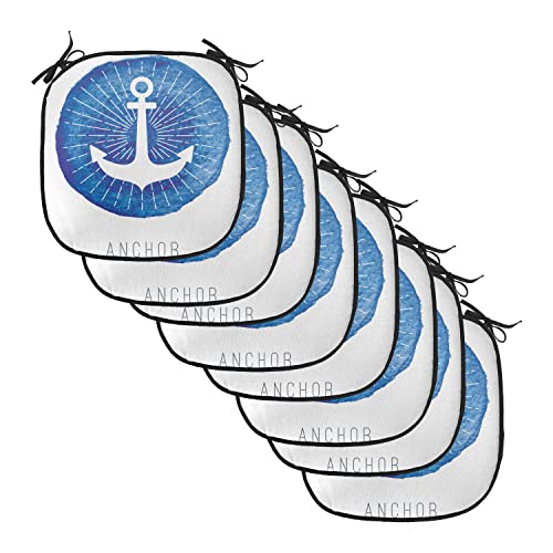 Lunarable Nautical Chair Cushion Pads Set of 8, Symbolic down Anchor Hooks to Seabed Bottom Journey Sign Marine Print, Anti-slip Seat Padding for Kitchen & Patio, 16
