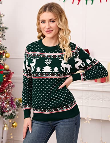 Image of MISSKY Family Christmas Sweater Crew Neck Reindeer Snowflakes Knitted Pullover for Women /Men /Kids