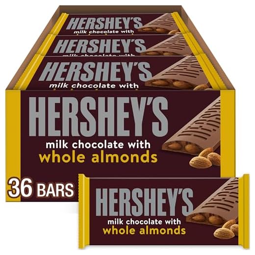 HERSHEY'S Milk Chocolate with Whole Almonds Treats, Bulk Individually Wrapped Candy Bars, 1.45 oz (36 Count)