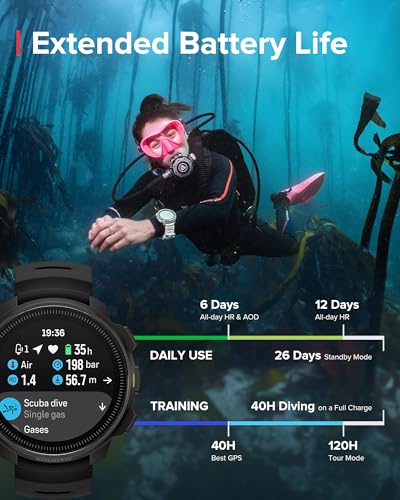 Image of SUUNTO Ocean Dive Computer, GPS Multisport Watch for Training, Underwater Route Tracking & Wireless Tank Pressure Monitor, AMOLED Touchscreen, Dualband GNSS, Offline Map, 26D Battery Life, All Black