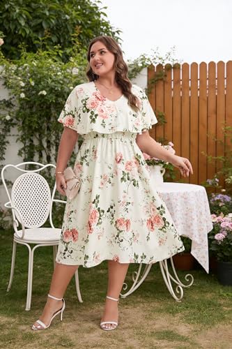 Image of Plus Size Summer Dresses for Women Casual Short Sleeves A Line Midi Dress