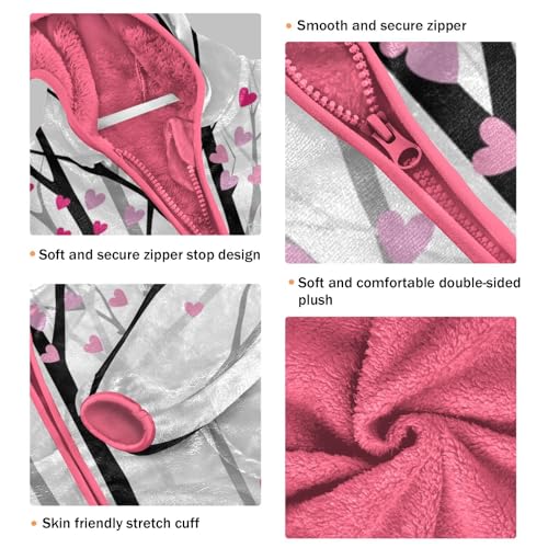 OTVEE Pink Heart Tree Kids Hoodie Jacket Fall Spring Full Zip Warm Outwear Coat - 3T3