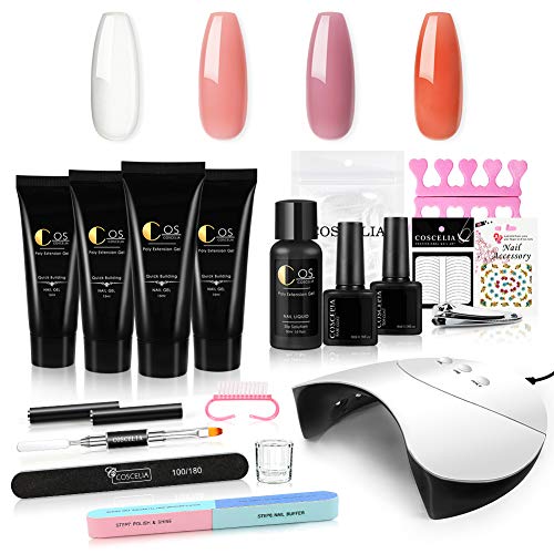 Coscelia Schnell Aufbau Gel Set 4 Farben Nagelverlängerung uv Nagelset 36W UV +LED Nagellampe Quick Extension Building…
