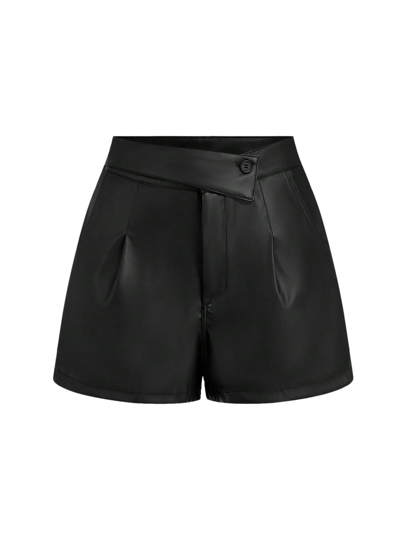 SOLY HUX Pantaloncini da donna eleganti, corti, con tasche, larghi, in pelle PU, a vita alta, per clubwear e feste