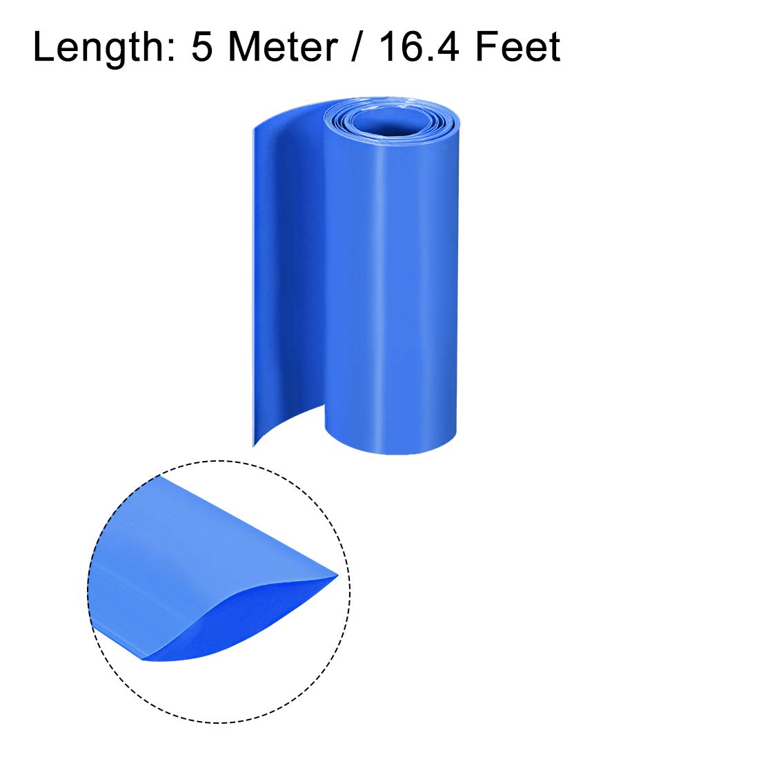 uxcell PVC Heat Shrink Tube 130mm Flat Width Wrap for Dual Layer 5 Meter Blue