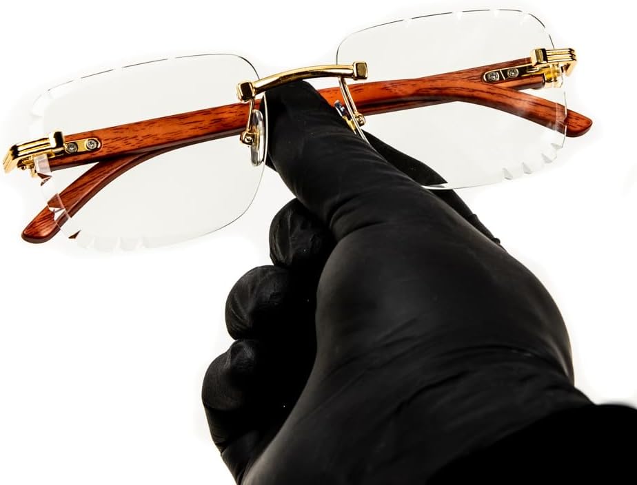 Street Knitted Luxury Red Wood Arm Rimless Clear Tint Gold Frame Square Luxury Woodgrain Frameless Non Prescription Rectangle Eye Glasses Vintage Geometric Clear Lens Hip Hop Glasses For Men Women - Image 2