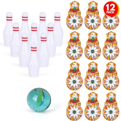 Preescolar, Toy ArtCreativity Mini juego de bolos, juego de 12, cada juego incluye 10 pines en miniatura y 1 bola de bolos de mármol, recuerdos de fiesta de bolos, juegos de...