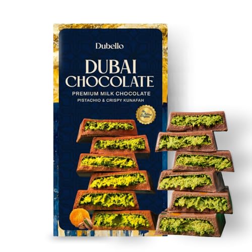 DUBELLO Dubai Chocolate 100g Premium Milk Chocolate with Pistachio Cream & Crispy Kunafa No Added Sugar Luxury Middle Eastern Style Chocolate Bar Gourmet Gift