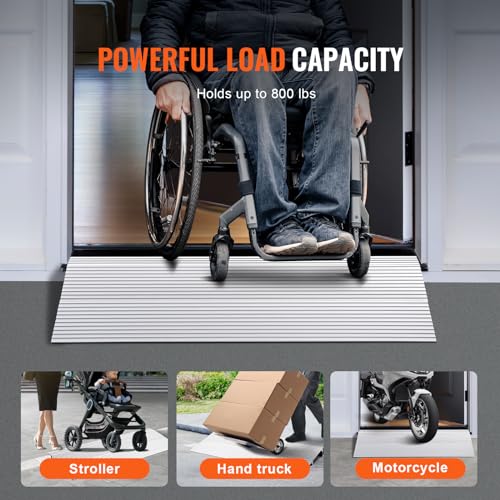 VEVOR Door Threshold Ramp, 2\" Rise Door Ramp for Wheelchairs, Aluminum Door Entry Ramp for Doorways Rated 800 lbs Load Capacity, Adjustable Threshold Ramp for Wheelchairs, Scooters, and Power Chairs