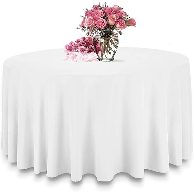 Kapwall 120" Round 6 Pack White Tablecloth Polyester Fabric Table Cloth Cover for Wedding/Banquet/Restaurant/Part