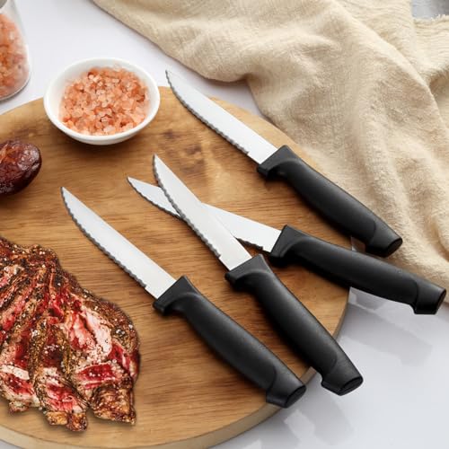 Pleafind 16-Pcs Steak Knives, 8.5 Inch Serrated Knives, Stainless Steel Steak Knives, Meat Knife for Table, Elegant Black Steak Knife Set for Home, Kitchen, Restaurant, Dishwasher Safe Steak Knives - Thumbnail 4