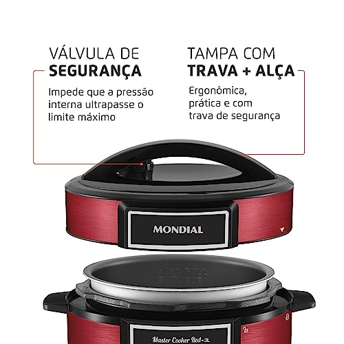 Panela De Pressão Elétrica Digital 3L, Mondial, Vermelho/Inox, 700W, 110V - PE-41