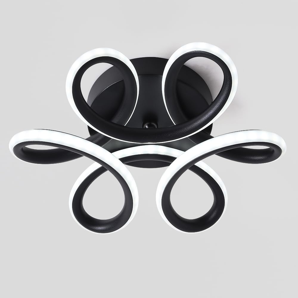 DELIPOP Modern LED Ceiling Light, Black Flowers Design Semi Flush Mount Ceiling Light, 10in 22W Small Cool Light 6500K Aluminum Ceiling Light Fixtures for Hallway, Entrance, Stairway, Aisle, Porch