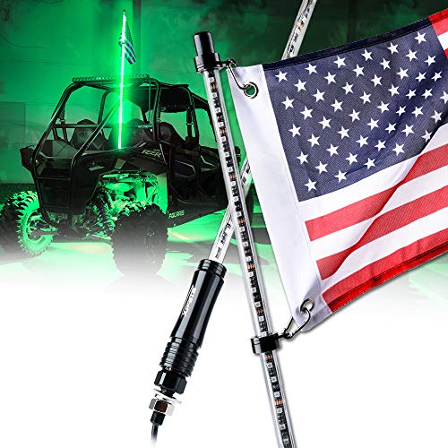 Xprite 5ft (1.5M) LED Whip Lights Waterproof Flag Pole Safety Antenna w/U.S. Flag