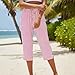 PmiYniV Women's Capri Pants Striped Straight Leg Drawstring Elastic High Waist Casual Cropped Pant Loose Fit Summer Outfits Pink