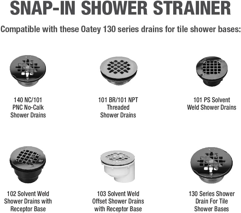 Universal 4-1/. Round Snap-Tite Shower Strainer, Matte Bla