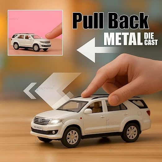 Image of LT /1:32 Scale Fort.uner Die-Cast Pull Back Car Toy for Boys Kids Sturdy Metal Miniature Model Toy Vehicle for Kids Realistic Design Fortuner Toy Car-1[Black] (White)