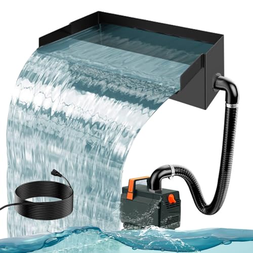 IDAMAKON Juego de cascada de estanque de 30 cm de acero inoxidable con bomba, cascada para estanque de jardín, juego completo para estanque de jardín, arroyo y fuente de agua, 45 W, 3000 L/h, incluye