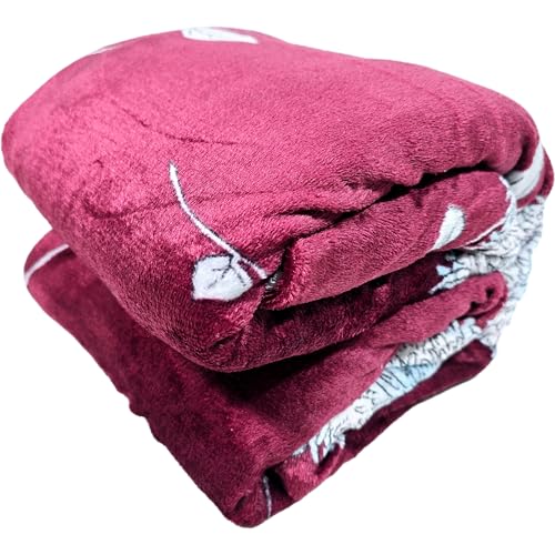 Image of Winter Premium Flannel Velvet Warm Duvet Cover Quilt Cover | Rajai Cover | Blanket Cover | Comforter Cover Single Size 60x100 inches Woollen (Maroon Flower, Single Bed)