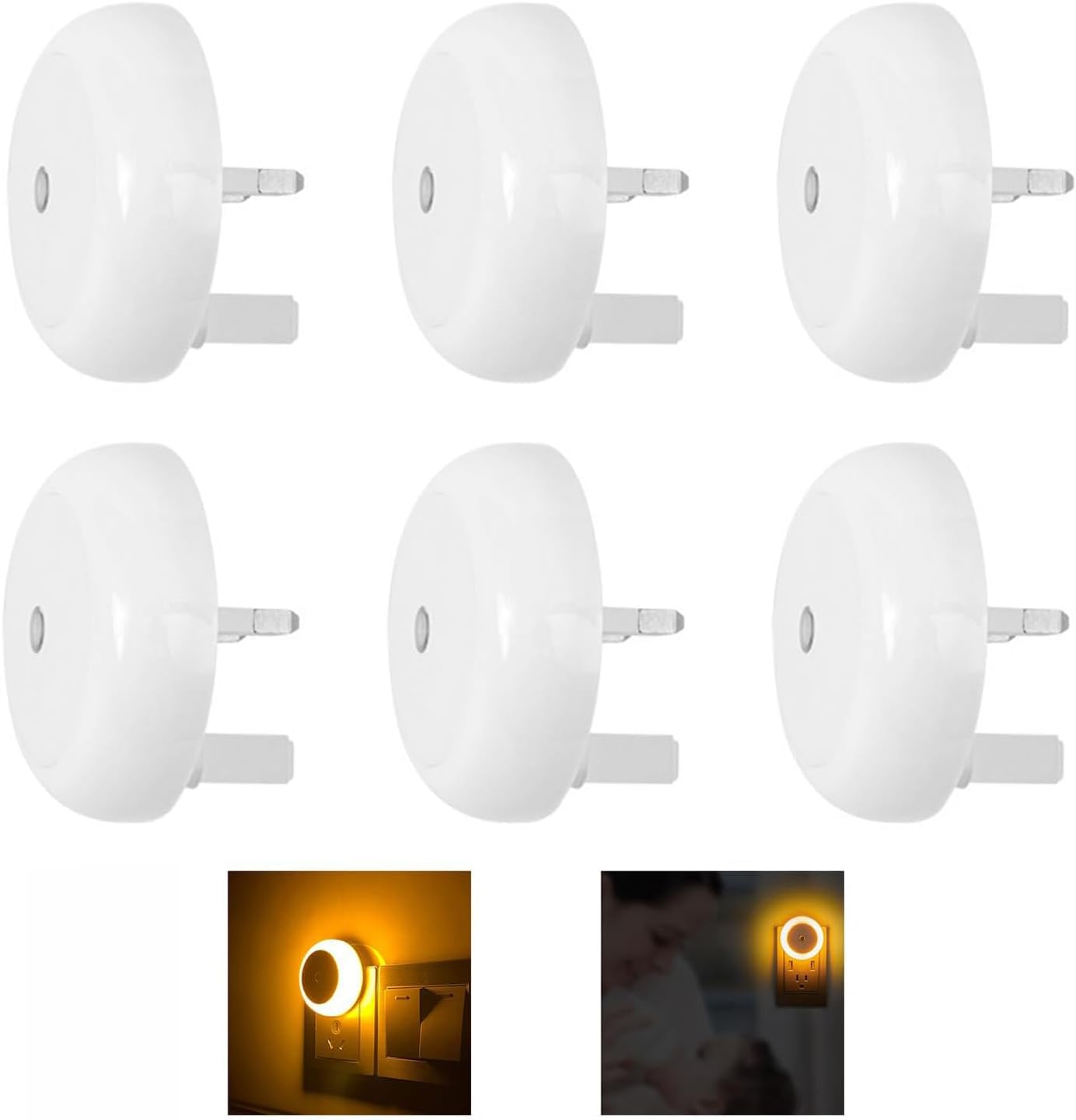Edtech LED Night Lights, 6 Pack Amber Night Light Wall Plug in, Energy Efficient Lamp for Bedroom, Baby Nursery, Stairway, Hallway (UK Plug)