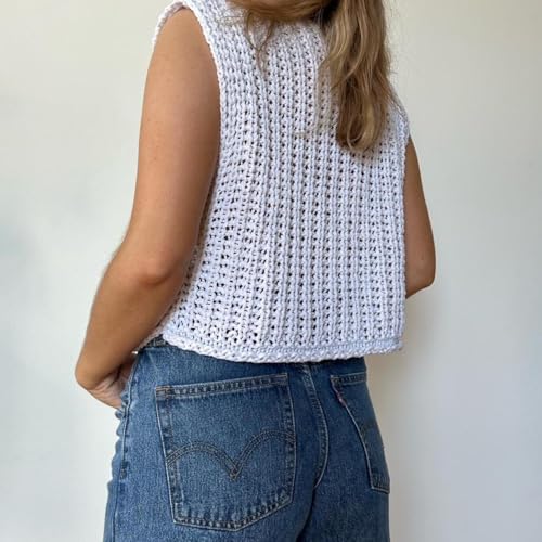 Image of UAURORAO Women Chunky Sweater Vest Button Down Crochet Cable Knit Cardigan Sleeveless Open Front Knitted Crop Waistcoat