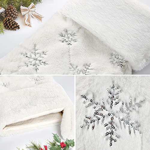 Dremisland 4 Pack Christmas Stockings - 20 Inch Cream White Faux Fur Xmas Stockings With Silver Sequin Snowflakes Super Soft Thick Plush Xmas Stockings For Christmas Decoration Holiday Decor (Sliver) #TOP2