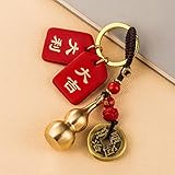 QAOFDC Jahr des Tigers Messing Kürbis Schlüsselanhänger Auto Schlüsselanhänger Männer und Frauen Neujahr Geschenkbeutel Anhänger cm Daji Dali Fortune Gourd【Solid】